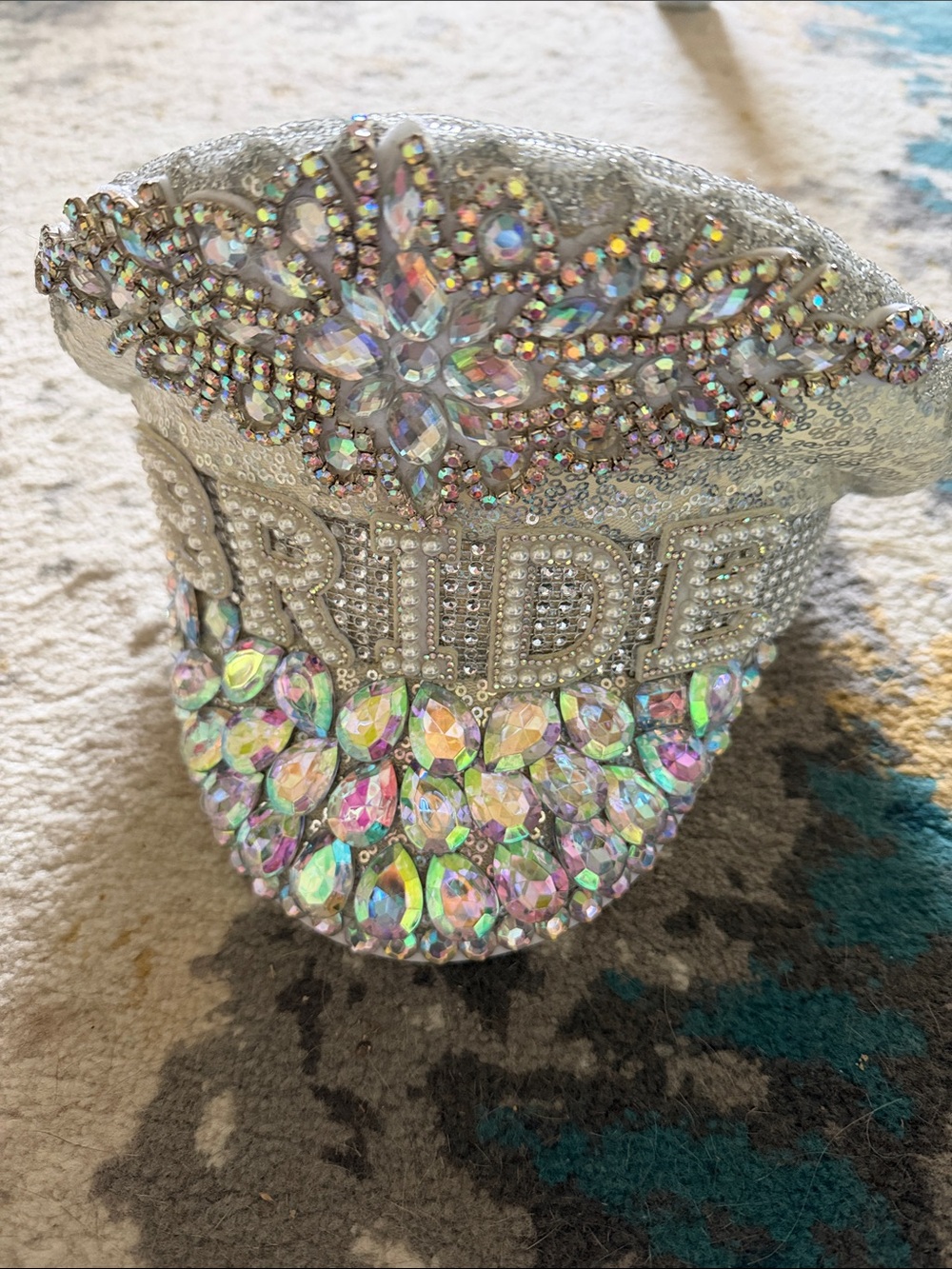 Crystal Embellished Bridal Hat - Silver Iridescent